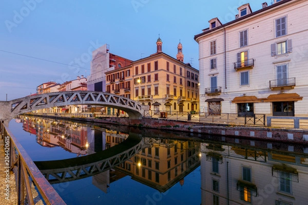 Fototapeta Milan. Canal Naviglio Grande at dawn.