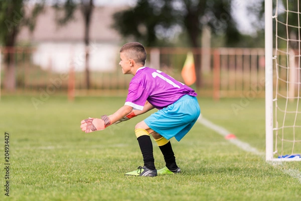 Fototapeta Goalkeeper used hands for catches the ball in match game