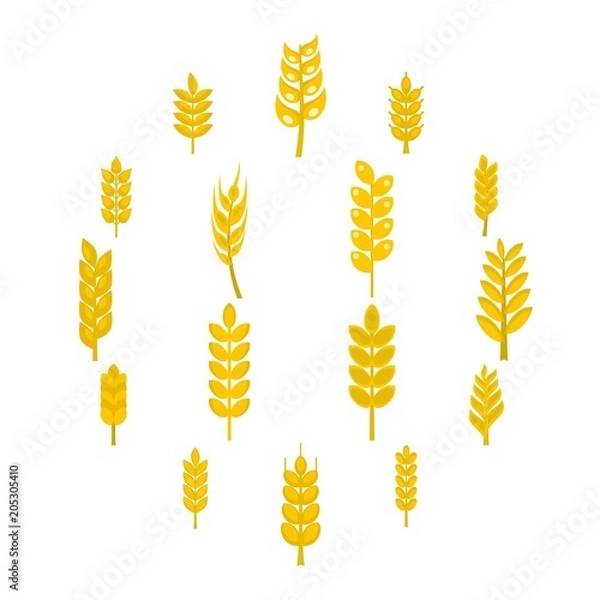 Fototapeta Ear corn icons set in flat style isolated vector illustration