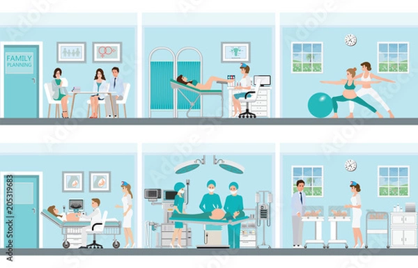 Fototapeta Family planning with medical professionals at work in operation room.