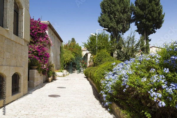 Fototapeta Street in the old district of the Mishkenot Shaananim, Jerusalem, Israel