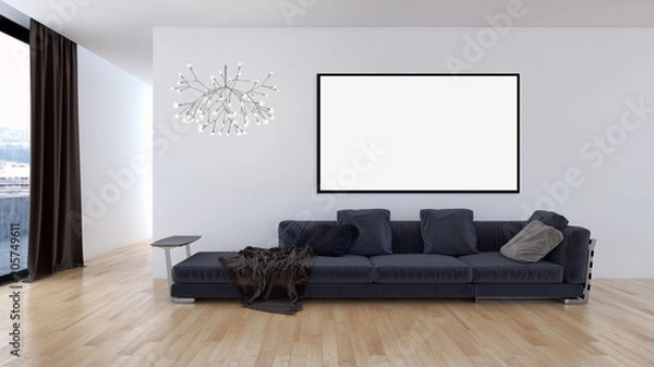 Fototapeta Modern bright interiors apartment with mockup poster frame 3D rendering illustration