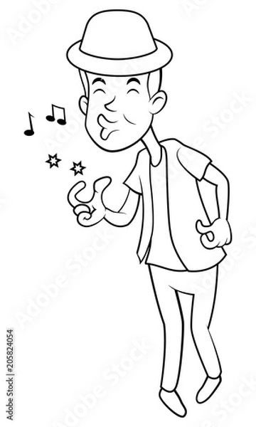 Fototapeta Man Whistling and dance while walking Cartoon Vector