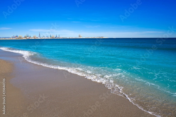 Fototapeta Valencia port view from Pinedo beach Spain