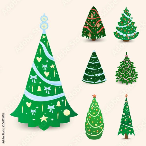 Fototapeta Christmas tree vector ornament star xmas gift design holiday celebration winter season party plant.