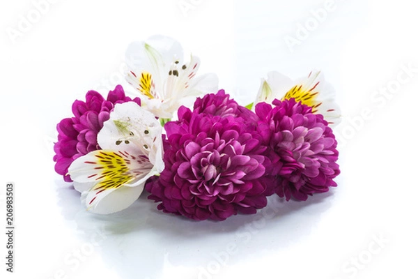 Fototapeta bouquet of beautiful chrysanthemums and lysianthus