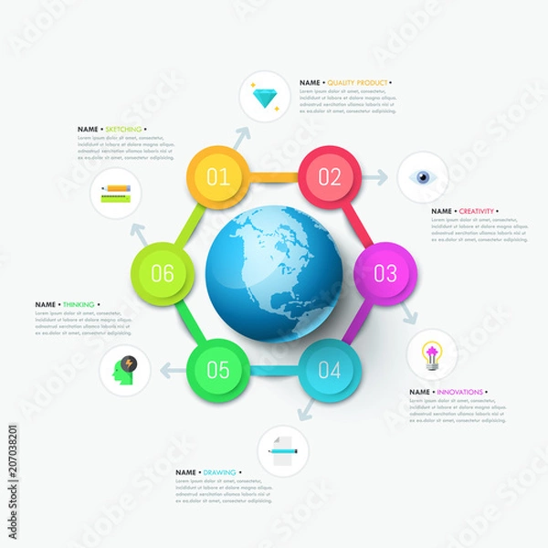 Fototapeta Modern infographic design template. Six circular elements