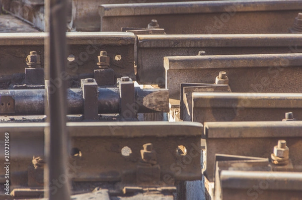 Fototapeta close - up, the rails of the turning circle of the railway