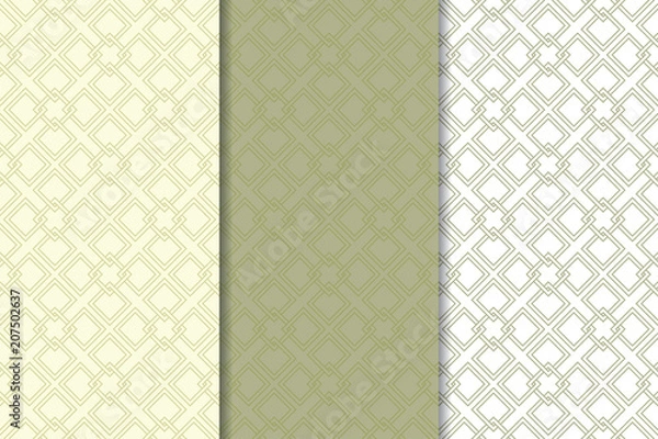 Fototapeta Olive green and white geometric ornaments. Set of seamless patterns