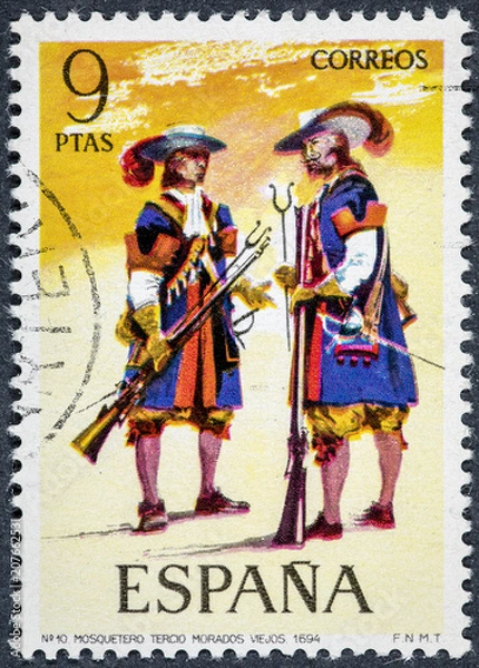 Fototapeta stamp printed in Spain shows Mushroom third purple old 1694