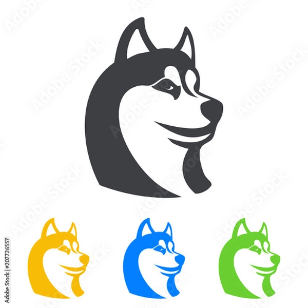 Fototapeta Icono plano cabeza de husky en varios colores