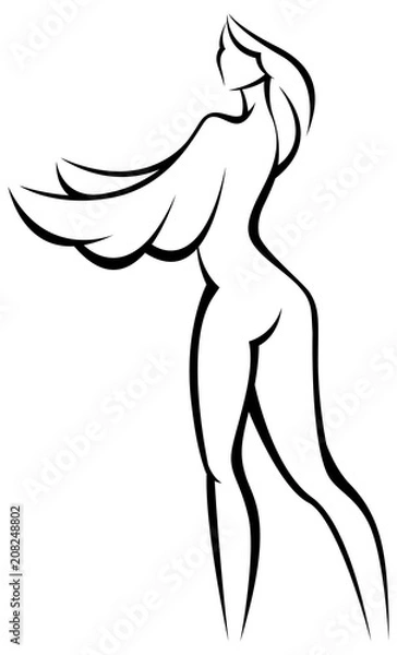 Fototapeta Stylized silhouette of woman with wings