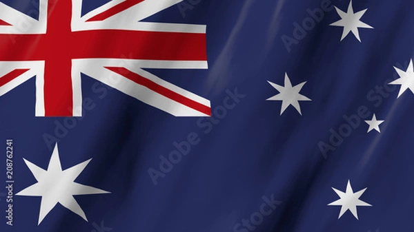 Obraz The Australian flag in 3d, waving in the wind, on white background.