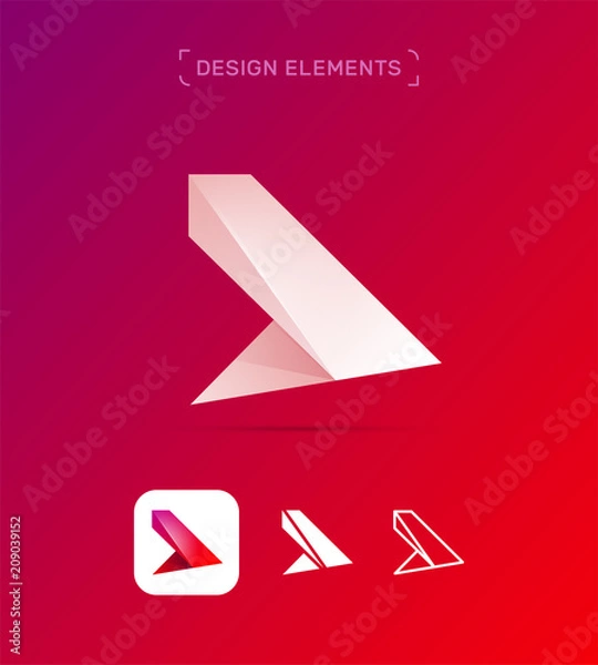 Fototapeta Vector airplane wing. Abstract material design, flat and line style. Origami paper