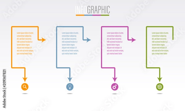 Fototapeta Business infographic timeline with 4 steps colorful line design