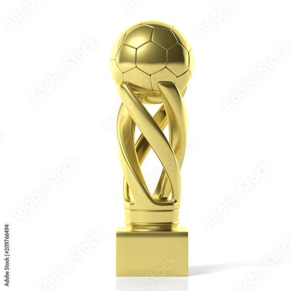 Fototapeta Soccer football golden trophy isolated on white background. 3d illustration