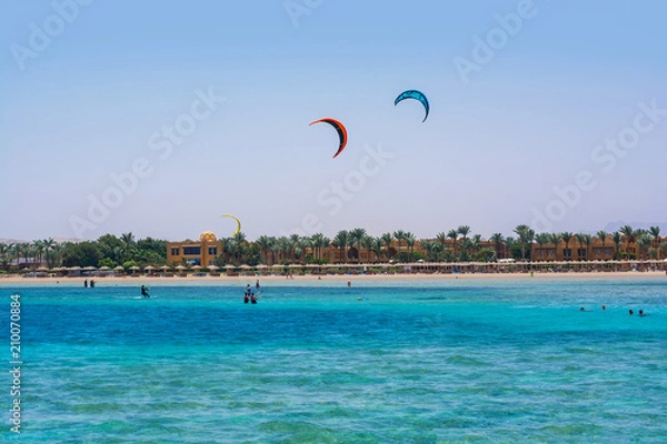 Fototapeta Editorial. June, 2018. Kitesurfing, young people having fun