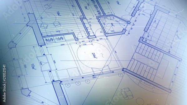 Fototapeta vector architectural plan - abstract architectural blueprint of a modern residential building / technology, industry, business concept illustration: real estate, building, construction & architecture