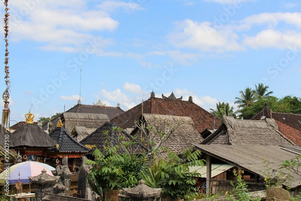 Fototapeta Around Penglipuran village, one iconic traditional neighborhood full of coconut leaves (janur)