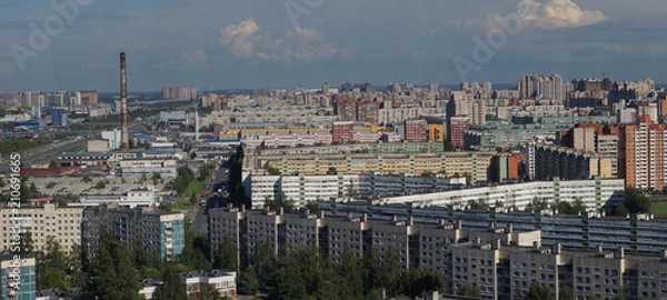 Fototapeta Panorama from the top to the residential area of the big city