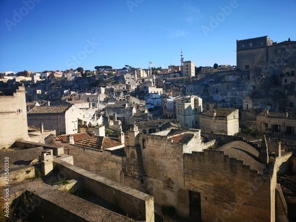 Fototapeta Matera, Panorama und Sehenswürdigkeiten der Felsenstadt / Höhlenstadt in Italien - Kulturhauptstadt Europas 2019