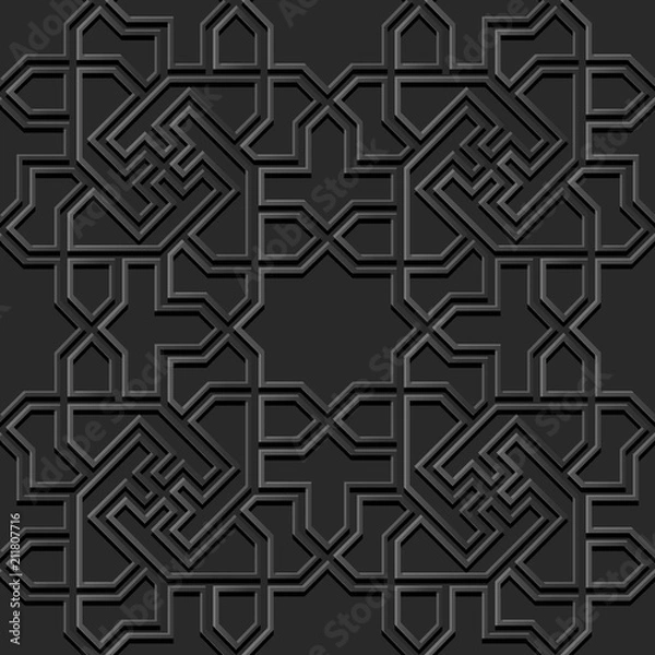 Fototapeta 3D dark paper art Islamic geometry cross pattern seamless background