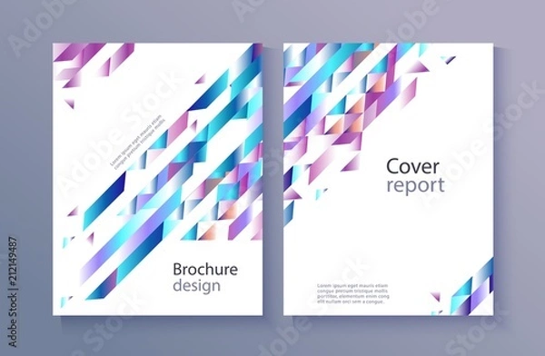 Fototapeta Modern report cover, trendy background template with vibrant blue purple gradient bold color, abstract geometric triangle polygonal shapes flow. Vector , poster, ppt presentation layout