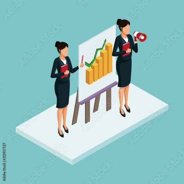 Obraz Executives at business meeting isometric concept vector illustration graphic design