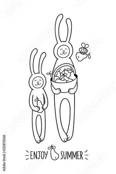 Fototapeta Enjoy summer greeting card with cute bunny family.