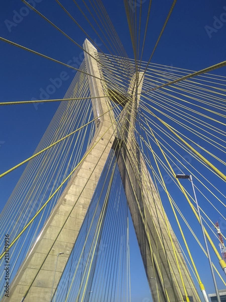 Fototapeta bridge,cable,suspension,background,architecture,longest,structure,steel,blue,modern,sky,stayed,construction,transportation,landmark,suspended,brazilian,sao paulo,cable-stayed bridge,bridge – built str