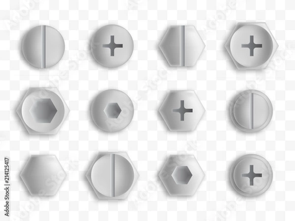 Fototapeta Set of metal screws and bolts isolated. Vector illustration