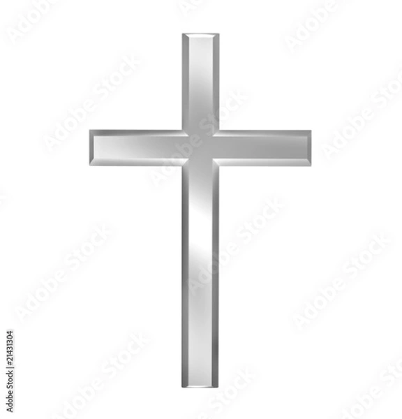 Fototapeta Cristian silver cross isolated on white background in 3D