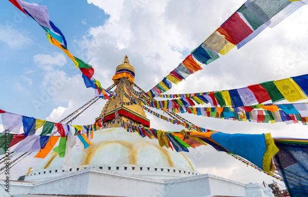 Fototapeta Boudhanath Stupa and prayer flags in Kathmandu