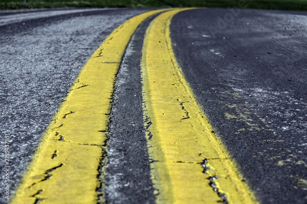 Obraz asphalt road with double yellow line