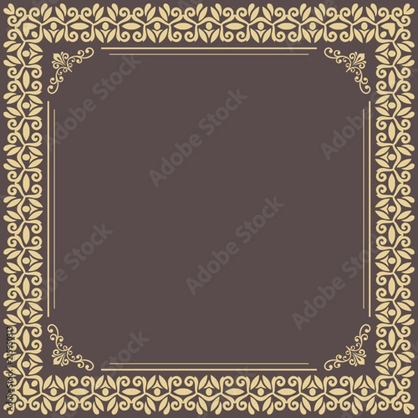 Fototapeta Classic vector square frame with golden arabesques and orient elements. Abstract ornament with place for text. Vintage pattern