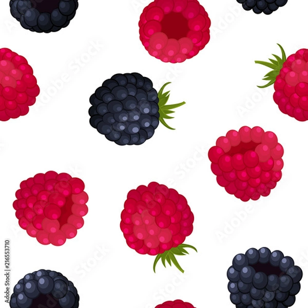 Fototapeta Seamless pattern of ripe berry blackberries and raspberries