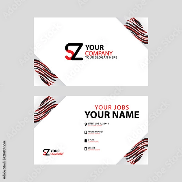 Fototapeta Horizontal name card with decorative accents on the edge and bonus SZ logo in black and red.