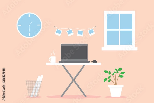 Obraz Interior office business.indoor background with table and computer.vector and illustration