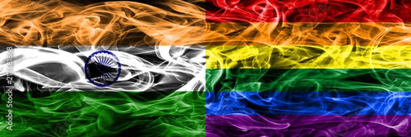 Fototapeta India vs Gay smoke flags placed side by side