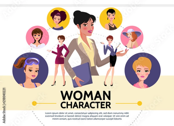 Obraz Flat Woman Characters Avatars Collection