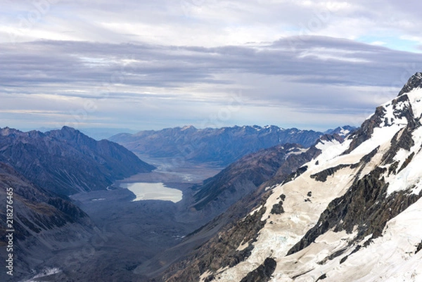 Fototapeta View down the lower valley of the Southern Alps