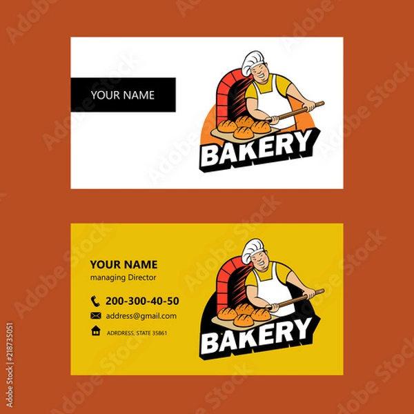 Fototapeta Baker baked bread in the oven. Vector logo.