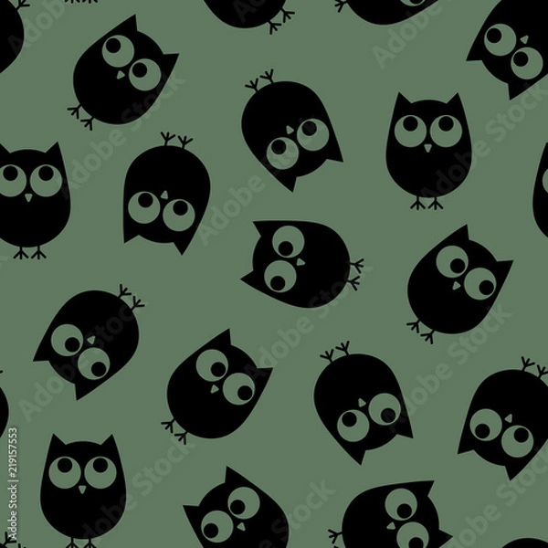 Obraz Vector illustration. Seamless cute pattern. Owls on the khaki background.