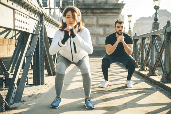 Obraz Young couple have training in urban enviroment