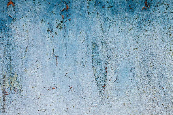 Fototapeta Grunge rusted metal texture, blue oxidized metal background. Old metal iron panel. Blue metallic rusty surface. The texture of the metal sheet is prone to oxidation and corrosion. Textured background