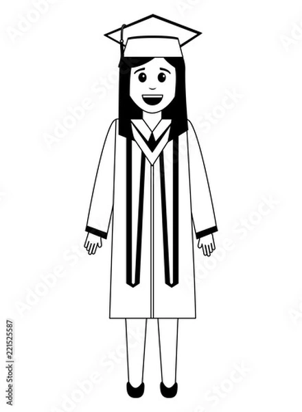 Fototapeta graduate woman in graduation robe and cap