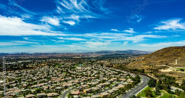 Fototapeta Aerial view of Chapman Heights along Oak Glen Road in Yucaipa, California