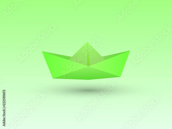 Fototapeta A green simple paper boat using page on green background vector illustration