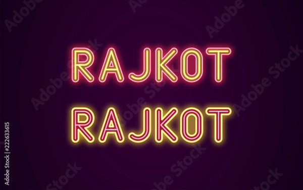 Fototapeta Neon name of Rajkot city in India