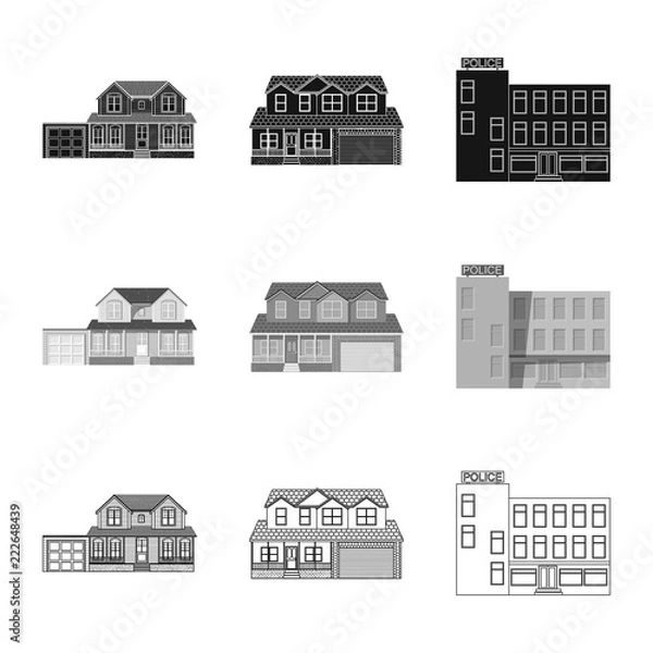 Fototapeta Vector design of building and front sign. Set of building and roof stock symbol for web.